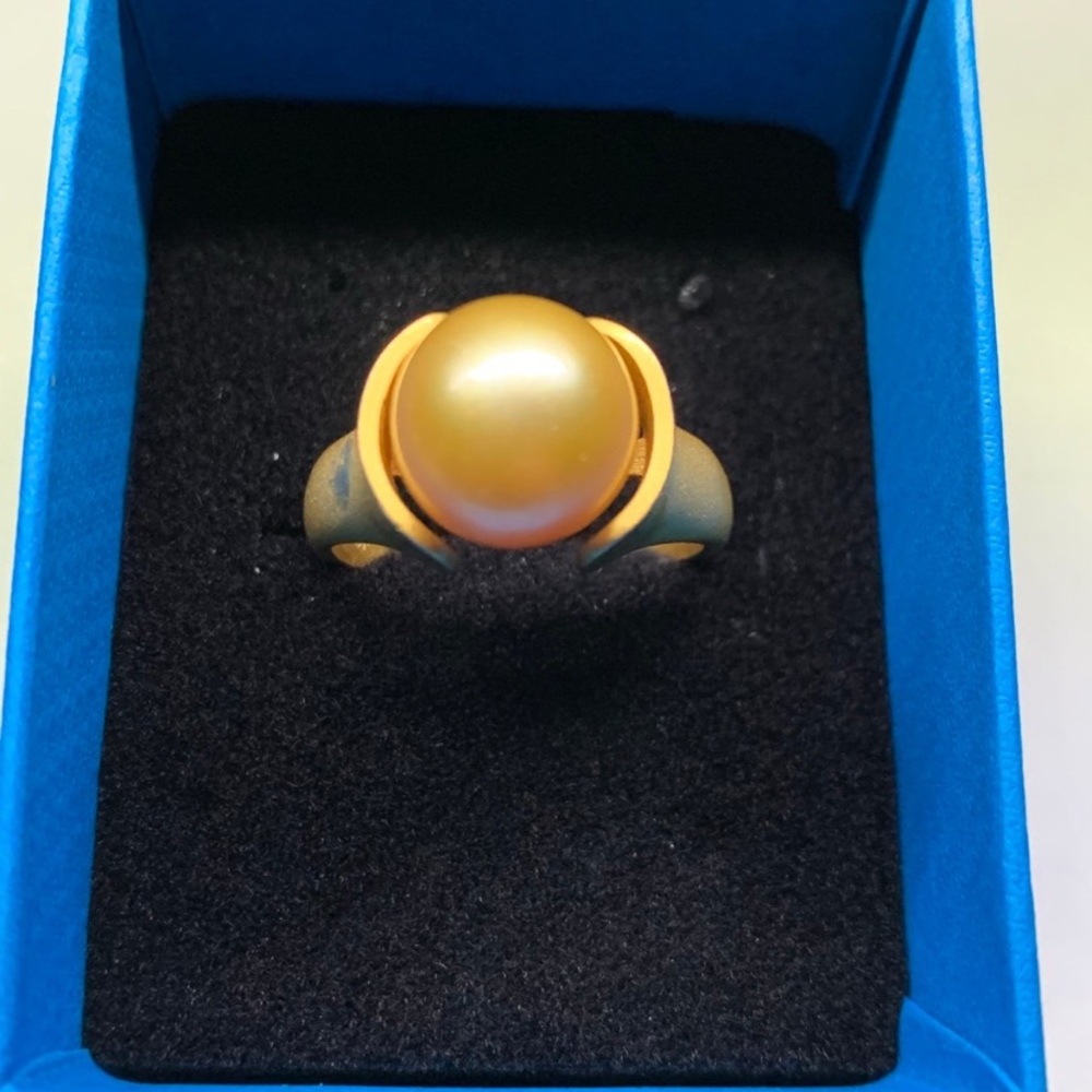 Golden Cultured South Sea Pearl 18k Yellow Gold Over Sterling Silver Ring  JTV